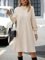 Kadın Uzun Kollu Balıkçı Yaka Kısa şardonlu Dalgıç Elbise - Görsel 5