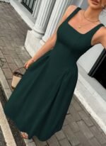 Kadın Askılı Kare Yakalı Uzun Ithal Krep Elbise - Görsel 4