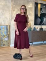 Kadın Kısa Kollu Bisiklet Yaka Midi Viskon Iki Iplik Elbise - Görsel 2