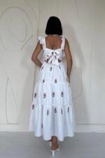 Kırmızı Sıfır Kol Fırfırlı Elbise - Görsel 4