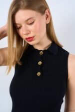 Patlı Düğmeli Triko Atlet - Siyah - Görsel 4