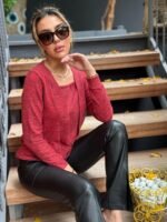 Kadın Uzun Kollu Kruvaze Yaka Kol Ve Etek Ucu Manşet Detay Yumoş Bluz - Görsel 8