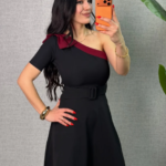 Kadın Tek Omuz Fiyonk Detaylı Midi Boy Elbise