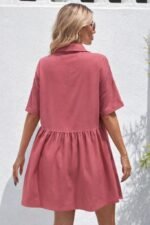 Kadın Kısa Kollu Yakalı önden Düğmeli Kısa Bürümcük Elbise - Görsel 3