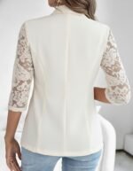 Kadın Uzun Kollu Truvakar Kol önden Düğmeli Cepli Dantelli Atlas Ceket - Görsel 2
