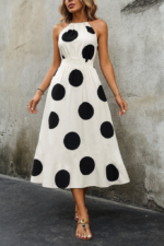 Kadın Kolsuz Boyundan Bağlamalı Beli Lastikli Dijital Baskı Süprem Uzun Elbise - Görsel 3