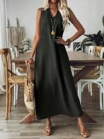 Kadın Askılı V Yakalı Uzun Elbise - Görsel 5