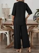 Kadın Kısa Kollu V Yakalı Aerobin Bluz Ve Pantolon Ikili Takım - Görsel 4