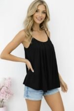 Kadın Ip Askılı Yuvarlak Yakalı Pileli Uzun Viskon Bluz - Görsel 5