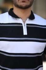 Erkek Yakalı Fermuarlı çift Renk Kısa Kollu T-shirt - Görsel 3