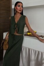 Yelek Önden Bağlamalı Uzun Etekli Takım 10192 - Görsel 4