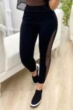 Kadın Yüksek Bel File Detaylı Dar Kesim Viskon Iki Iplik Pantolon - Görsel 2