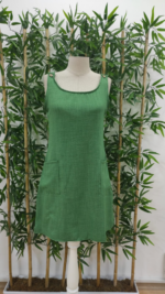 Kadın Kolsuz Kalın Askılı Düğme Detay Cepli Keten Elbise - Görsel 7