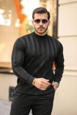 Erkek Yarım Balıkçı Yaka Kabartma Desenli Triko