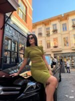 Kadın Bel Dekolteli Yanı Büzgü Detay Dalgıç Krep Kumaş Mini Elbise