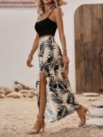 Kadın Ip Askılı Yuvarlak Yaka Kısa Viskon Bluz Ve Desenli Yırtmaçlı Süprem Etek Ikili Takım - Görsel 3