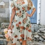 Kadın Kısa Kollu Kruvaze Yakalı Desenli Süprem Kısa Elbise