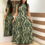 Kadın Kısa Kollu Bisiklet Yaka Puantiyeli Maksi örme Krep Elbise - Görsel 3