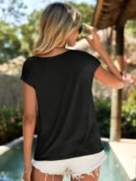 Kadın Kısa Kollu Degaje Yakalı Viskon Bluz - Görsel 4