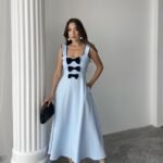 Bebe Mavi Fiyonk Garnili Dantelli Elbise