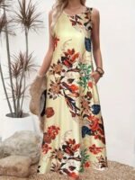 Kadın Askılı Yuvarlak Yaka Cepli Desenli Süprem Elbise - Görsel 2