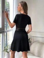 Kadın Kısa Kollu Kruvaze Yakalı Belden Dantelli Kaşkorse Elbise - Görsel 5