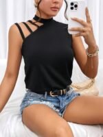 Kadın Omuzdan şerit Detaylı Yarı Balıkçı Yaka Viskon Bluz