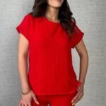 Kadın Kısa Kollu Yuvarlak Yaka Aerobin Bluz Ve Pantolon Ikili Takım