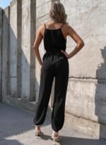 Kadın Ip Askılı Kruvaze Yakalı Belden Kuşaklı Uzun Sandy Tulum - Görsel 2