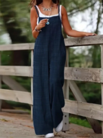 Kadın Askılı Yandan Fermuarlı Geniş Paçalı Valencia Tulum - Görsel 3