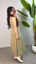 Kadın Askılı Yuvarlak Yaka Süprem Kumaş Elbise - Görsel 3