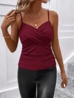 Kadın Ip Askılı önden çapraz Detaylı Ithal Krep Bluz - Görsel 3