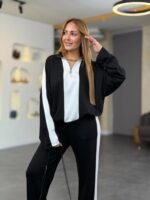 Kadın Uzun Kollu Yakadan Fermuarlı Viskon Iki Iplik Bluz Ve Pantolon Ikili Takım - Görsel 6