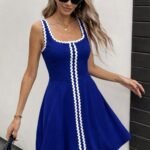 Kadın Askılı Yuvarlak Yakalı şerit Desenli Kısa Kiloş Elbise