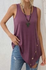 Kadın Askılı Yuvarlak Yakalı Asimetrik Kesim Detaylı Viskon Bluz - Görsel 3