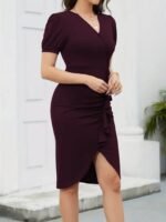 Kadın Kısa Kollu V Yakalı önden Fırfırlı Ithal Krep Elbise - Görsel 2