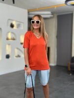 Kadın Kısa Kollu V Yaka Bluz - Görsel 2