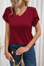 Kadın Kısa Kollu V Yakalı Viskon Bluz - Görsel 2