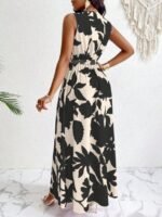 Kadın Askılı Kruvaze Yakalı çiçek Desenli Uzun Süprem Elbise - Görsel 6