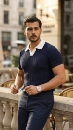 Erkek Desenli Kısa Kollu Triko Tişört - %100 Pamuk Akrilik - Görsel 3