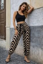 Kadın Yüksel Bel Belı Lastikli Belden Bagcıklı Desenli Süprem Pantolon - Görsel 3