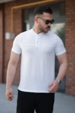 Erkek Hakim Yakalı Kısa Kollu Pamuklu T-shirt