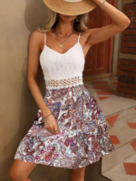 Kadın Askılı V Yakalı üst Dantel Alt Süprem Mini Elbise - Görsel 2