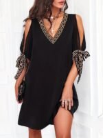 Kadın Kısa Kollu V Yakalı Kısa Sandy Elbise