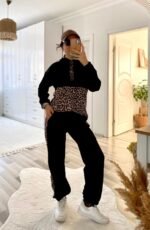 Kadın Uzun Kollu Leopar Detay Sweat Ve Yanı Leopar şerit Detay Pantolon Ikili Takım - Görsel 13