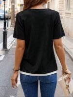 Kadın Kısa Kollu Bisiklet Yaka Viskon Bluz - Görsel 3