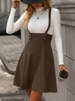 Kadın Askılı Düğmeli Mini Süet Elbise - Görsel 2