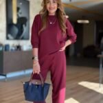 Kadın Uzun Kollu Bisiklet Yaka Viskon Iki Iplik Bluz Ve Pantolon Ikili Takım