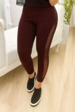 Kadın Yüksek Bel File Detaylı Dar Kesim Viskon Iki Iplik Pantolon - Görsel 3