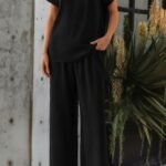 Kadın Kısa Kollu Yakası Açık Aerobin Bluz Ve Pantolon Ikili Takım